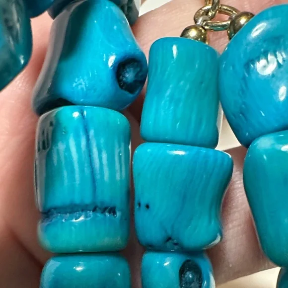 Blue Dyed Coral Studio Barse (Turquoise color) Necklace with Bead - Picture 12 of 12